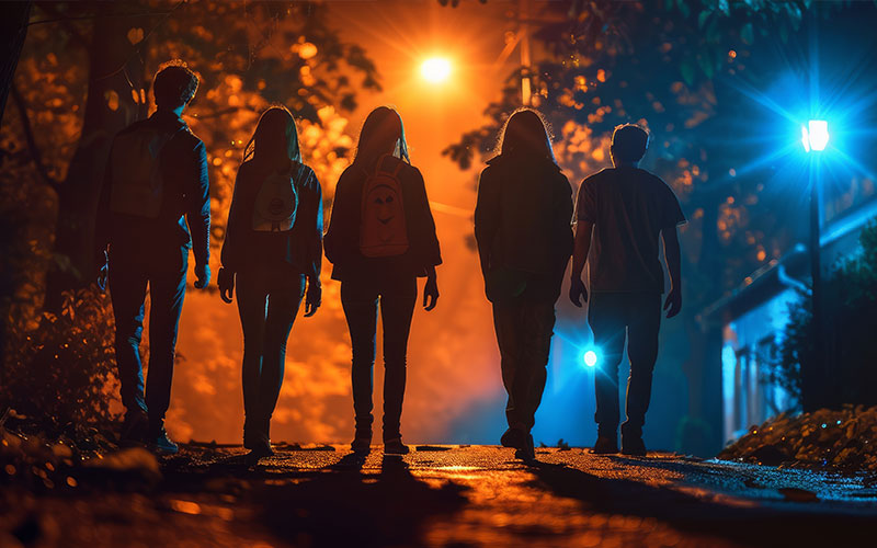 group of people walking in ghost tour